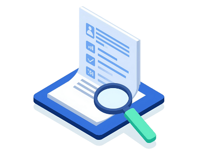 audyt placówek medycznych - ikona dokumentów i llupa