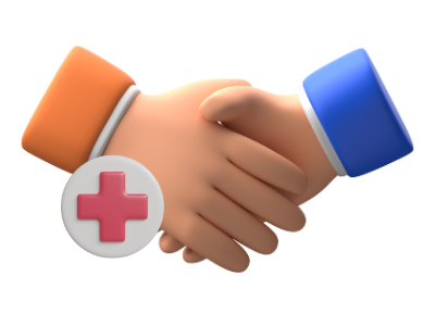 dłonie oraz symbol medyczny krzyża jako symbolika zarządzania podmiotem medycznym